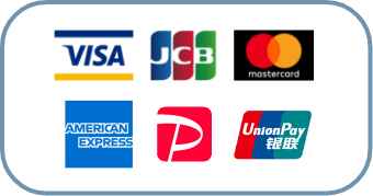 VISA, JCB, MasterCard, AMEX, PayPay, UnionPay